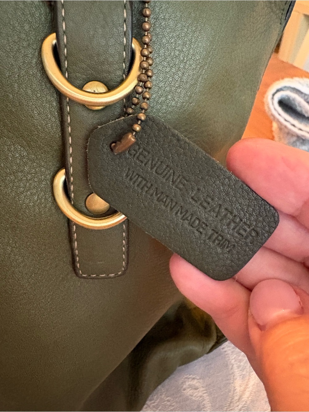 A.N.A Olive Green Leather Tote Bag - Picture 6 of 8